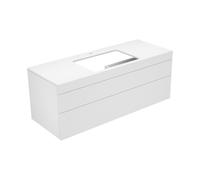 KEUCO EDITION 400 mueble bajo para lavabo, para anchura de lavabo de 600 mm, con 1 agujero para grifo, 1400x546x535 mm, 31573270100, Cuerpo/Frontal: Lacado blanco texturado / cristal blanco satinado