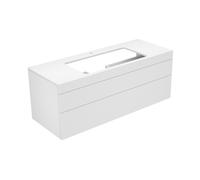 KEUCO EDITION 400 mueble bajo para lavabo, para anchura de lavabo de 800 mm, con 1 agujero para grifo, 1400x546x535 mm, 31583740100, Cuerpo/Frontal: Blanco Struckturlack / Cristal de cachemira brillo