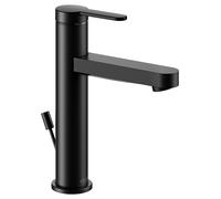 KEUCO IXMO Mezclador monomando plano de lavabo 130, con juego de desagüe, proyección 124mm, 59501373001, Color: Negro Mate