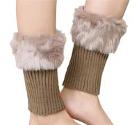 KeuLen Puños for botas cálidos, calentadores for piernas for mujer, invierno, otoño, señora, tejido de ganchillo, adornos piel, calcetines for barcos, puños gruesos for, cubrepiés(Khaki)