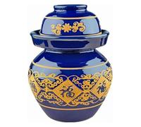 KEuLen Tarro de encurtidos de porcelana tradicional china azul - Vasija de fermentación de cerámica con tapa de esclusa de aire con sello de agua - Fermentador de gres de capacidad de 5 kg