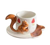 KeuLen Tazas De Café,Preciosa Taza Cerámica En Relieve Ardilla Platillo Creativa Mesa Comedor Flores Té La Tarde