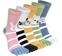 Kevaler Calcetines de Dedos Mujer Algodón Con Dibujos de Animal Perro Gato - 5 Pares Separados Pies Cinco Dedos de Deporte