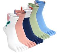 Kevaler Calcetines de Dedos Mujer Algodón Con Dibujos de Animal Perro Gato - 5 Pares Separados Pies Cinco Dedos de Deporte