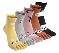 Kevaler Calcetines de Dedos Mujer Algodón Con Dibujos de Animal Perro Gato - 5 Pares Separados Pies Cinco Dedos de Deporte