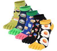 Kevaler Calcetines de Dedos Mujer Interesante Calcetines Algodón Tobilleros Calcetines con Divertidos de Fruta Hamburguesa Food Separados Pies Calcetines Cinco Dedos de Deporte EU 35-40/5 Pares