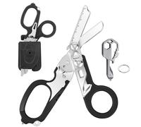 Kevanry Tijeras plegables 6 en 1 multifunción para trauma (negro) - Equipadas con funda compatible, cortador de correa, rompedor de vidrio para respuesta de emergencia, camping al aire libre