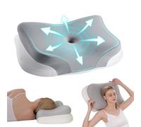 KEVIAN Almohada Cervical y de Apoyo Cervical, Ergonómica Curva, Almohada de Espuma Viscoelástica de Alta Densidad para Dormir de Lado, Boca Arriba y Abajo, con Funda Lavable, 60x37x13/12 cm