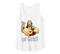 Kevin Smith View Askewniverse Buddy Christ Got Finger Guns Camiseta sin Mangas, Mujer, Blanco, M