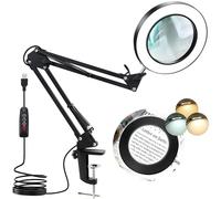 Kevsuvqin Lupa con Luz Led para Manualidades, 10x Lupas de Gran Aumento con Ajuste de 3Color & Brillo, Lampara con Pinza Metálico & Brazo Ajustable, Lampara Lupa Led con Luz para Costura & Reparación