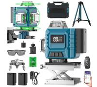 Kevsuvqin Nivel Laser con Tripode,Nivel Laser Autonivelante 360 Grados con 2x3000mAh Batería & Indicador LED,Nivelador Laser 4 x 360 °, 4D 16 Líneas Laser Verde/APP/Control Remoto/IP54 Resistente Agua