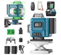 Kevsuvqin Nivel Laser,Nivel Laser Autonivelante 360 Grados con 2x3000mAh Batería & Indicador LED,Nivelador Laser 4 x 360 °, 4D 16 Líneas Laser Verde/APP/Control Remoto/IP54 Resistente Agua