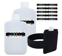 KEVTVEK El kit completo de prueba de orina de 14 piezas incluye 2 botellas vacías de viaje portátiles translúcidas, 10 tiras adhesivas de prueba de temperatura, bolsa de neopreno y correas ocultas de