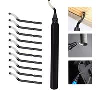 KEWAYO Desbarbador de herramientas Set, herramienta universal con 10 cuchillas de repuesto HSS, RB1100, mango de aleación de aluminio, desbarbador de 360° giratorios para impresiones 3D, tubos de