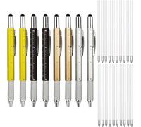 KEWAYO Pen 8pcs, 6 en 1 Multiherramienta Tech Tool Pen, Regalos Originales para Hombres con regla, nivel de burbuja, lápiz, destornillador, minas (amarillo, negro, oro, plata)