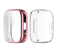 Keweni Funda Protector Compatible con Redmi Watch 3 Lite/Redmi Watch 3 Active,2 Pezzi Morbido TPU Schermo Protettore Tutto Intorno Paraurti Protettore Shell per Redmi Watch 3 Lite (Transparente+Rosa)