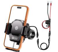 Kewig Soporte de teléfono de refrigeración para motocicleta de metal con | Qi2 15W y USB-C 36W, con amortiguador de vibración, soporte para manillar de motocicleta con bloqueo 1S para teléfonos