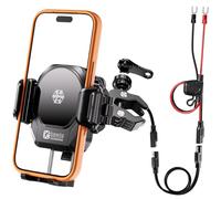 Kewig Soporte para teléfono de motocicleta con cargador inalámbrico Qi2 de 15 W y puerto de carga rápida PD/USB-C de 36 W [amortiguador de vibración] [apto para cámara] Soporte de teléfono para