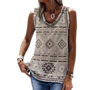 kewing Camiseta sin mangas de mujer con estampado 3D azteca occidental Top suelto casual con escote en V estilo boho étnico Camisa túnica de verano