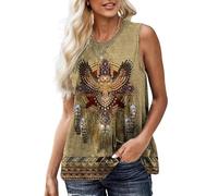 kewing Camiseta sin mangas de mujer con estampado 3D azteca occidental Top suelto casual con escote en V estilo boho étnico Camisa túnica de verano