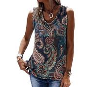 kewing Camiseta sin mangas de mujer con estampado 3D azteca occidental Top suelto casual con escote en V estilo boho étnico Camisa túnica de verano