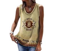 kewing Camiseta sin mangas de mujer con estampado 3D azteca occidental Top suelto casual con escote en V estilo boho étnico Camisa túnica de verano