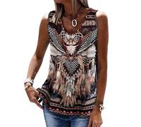 kewing Camiseta sin mangas de mujer con estampado 3D azteca occidental Top suelto casual con escote en V estilo boho étnico Camisa túnica de verano