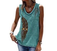 kewing Camiseta sin mangas de mujer con estampado 3D azteca occidental Top suelto casual con escote en V estilo boho étnico Camisa túnica de verano