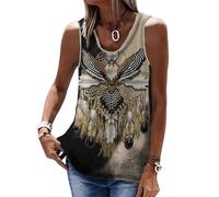 kewing Camiseta sin mangas de mujer con estampado 3D azteca occidental Top suelto casual con escote en V estilo boho étnico Camisa túnica de verano