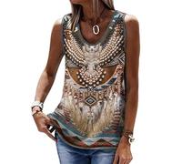 kewing Camiseta sin mangas de mujer con estampado 3D azteca occidental Top suelto casual con escote en V estilo boho étnico Camisa túnica de verano