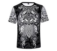 kewing Hombres Camiseta Vikings Tops Impreso en 3D Tatuaje Mitología nórdica Pull-Over T-Shirt