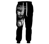 kewing Pantalones Deportivos con Estampado de los Caballeros Templarios y Jesús Pantalones de chándal con Estampado 3D Bolsillos elásticos Pantalones Deportivos