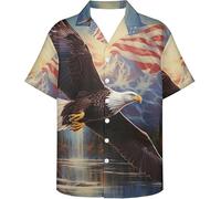 kewing Patriótico Bandera USA Camisas Hombres/Mujeres Águila/Lobo Impresión 3D Camisa Hawaiana Camisa de Botones Cool Playa Vacaciones Cuello de Solapa Top