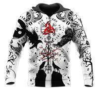 kewing Sudadera con Capucha y Cremallera vikinga para Hombre mitología nórdica Tatuajes Vikingos Sudadera Estampada suéter con Cremallera Unisex cárdigan Informal con Bolsillos