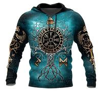 kewing Sudaderas con Capucha con Estampado de Tatuajes Vikingos para Hombres Sudadera con Capucha Suelta Informal con Capucha 3D de Vikingo con Bolsillo