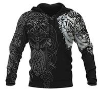kewing Sudaderas con Capucha con Estampado de Tatuajes Vikingos para Hombres Sudadera con Capucha Suelta Informal con Capucha 3D de Vikingo con Bolsillo