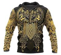 kewing Sudaderas con Capucha con Estampado de Tatuajes Vikingos para Hombres Sudadera con Capucha Suelta Informal con Capucha 3D de Vikingo con Bolsillo