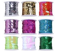 Kewmayer 9 Rollos Cinta de Lentejuelas Autoadhesiva 6mm Planas para Manualidades, Bricolaje, Decoración de Collar y Vestir DIY