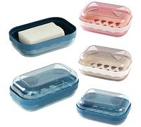 Kewmayer Jabonera, 3 Pcs Caja de Jabón de Viaje Portátil de Plástico Soapbox con Tapa Viaje Recipiente de Jabón para Hogar, Baño, Senderismo (Blanquecino, Rosa, Azul Oscuro)