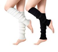 KEWUF 2 Pares Calentadores De Piernas Para Mujer, Calentadores Blancos, Fundas De Medias De Punto, Medias De Pierna, Calientes, Decoración, Fundas De Pierna Con Rayas Verticales (Blanco, Largo 40 Cm)