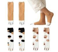 KEWUF 3 Pares Calcetines Invierno Mujer, Calcetines Térmicos, Medias Con Diseño De Patas De Gato, Medias De Pelo Coral, Medias De Dormir, Medias De Peluche Calientes, Gruesas Y Calientes