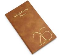 KEWUF Calendario 2025 2026 Agenda semanal, A6, 365 días, calendario Calendario libro con tapa dura, con cuero vegano y páginas para notas, marrón