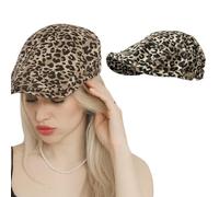 KEWUF Estampado de leopardo Boina de Lana para Adultos Unisex, Sombrero Francés Mujeres Hombres Negro, Boina Francesa Clásica Vintage Gorra de Artista Pintor Moderno para Exteriores