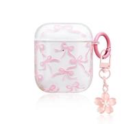 KEWUF Funda AirPods 1/2, Estuche para Auriculares con Forma de Lazo Rosa, Funda para AirPods, AirPods 1 Case, con Colgante Floral Rosa, AirPods Funda, Anti-Rasguños, Anti-Polvo (AirPods 1/2)