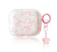KEWUF Funda AirPods 3, Estuche para Auriculares con Forma de Lazo Rosa, Funda para AirPods, AirPods 3 Case, con Colgante Floral Rosa, AirPods Funda, Anti-Rasguños, Anti-Polvo (AirPods 3)