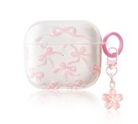 KEWUF Funda AirPods 4, Estuche para Auriculares con Forma de Lazo Rosa, Funda para AirPods, AirPods 4 Case, con Colgante Floral Rosa, AirPods Funda, Anti-Rasguños, Anti-Polvo (AirPods 4)