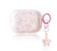 KEWUF Funda AirPods Pro 2, Estuche para Auriculares con Forma de Lazo Rosa, Funda para AirPods, AirPods Pro 2 Funda, con Colgante Floral Rosa, AirPods Funda, Anti-Rasguños, Anti-Polvo (AirPods Pro 2)