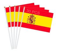 KEWUF Pack de 30 Banderas Española Miniatura, 14cm x 21cm, Bandera de Mano Internacional, Bandera en un Palo, Decoración de Banderas, Española, Deportes, Eventos, Epifanía