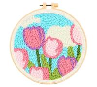 KEWUF Punch Needle Kit, Punch Needle Embroidery Kit, Kit Bordado Principiantes, Incluye Aro de Plástico, Tela de Aguja Perforada, Aguja Punch Needle, Hilo de Color, Tulipanes