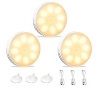 KEWUZY 3-pack Luz Nocturna Sensor Movimiento, Luz Nocturna LED Recargable por USB, Luz de Armario, 8 LED, 3 Modos (Auto/On/Off) para Armarios, Pasillo, Escalera, Sótano, Garaje(Amarillo Cálido)